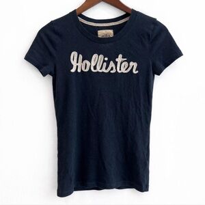 Vintage Y2K Hollister Spellout Logo Top Tee Shirt Navy Blue Size Small 2000s